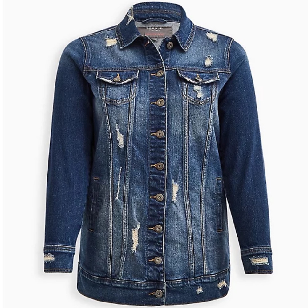 💙NWT Torrid Distressed Longline Medium Wash Denim Jacket 3X💙 - Picture 7 of 9